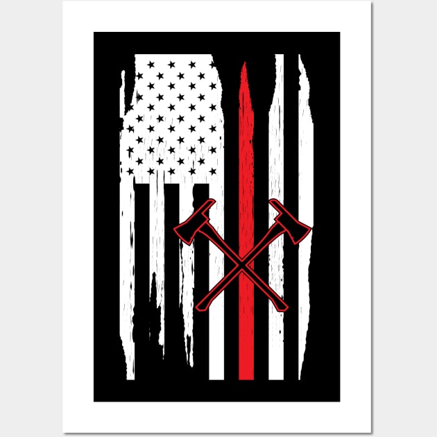 Firefighter in American Flag Wall Art by KC Happy Shop